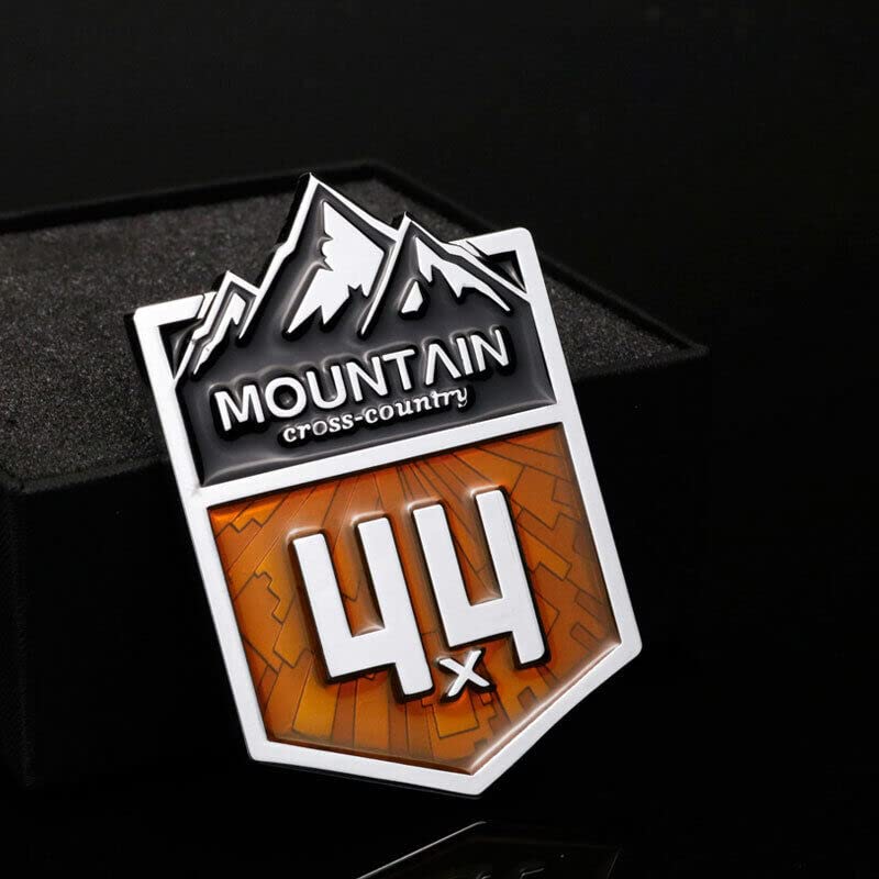 Image of 1X Mountain 4x4 Cross Country Metal Car Sticker Off Road Racing Decal Emblem Badge Fits Off-Road Car Truck SUV (Chrome Black & Orange)