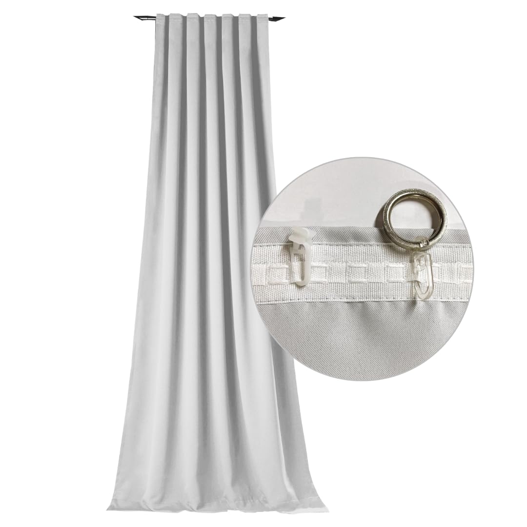 Vorhang Verdunkelung Kälteschutz Kräuselband Blickdicht Klimavorhang Übergardine extra lang energiesparen Off-White (leicht gräulich) 145x300 cm (BxH)