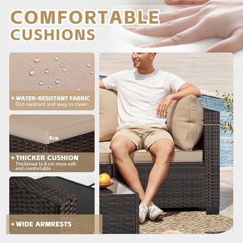 LEVELEVE 7 Pieces Outdoor Patio Furniture Sets,Rattan Conversation Sectional Set,Manual Weaving Wicker Patio Sofa with Tea Table - Image 3