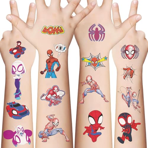 10 Sheets Spiderman Temporary Tattoos for Kids, Cool Birthday Party Favors, Cute Cartoon Decoration Sticker Gifts for Teen Girl Boys Home Activity...