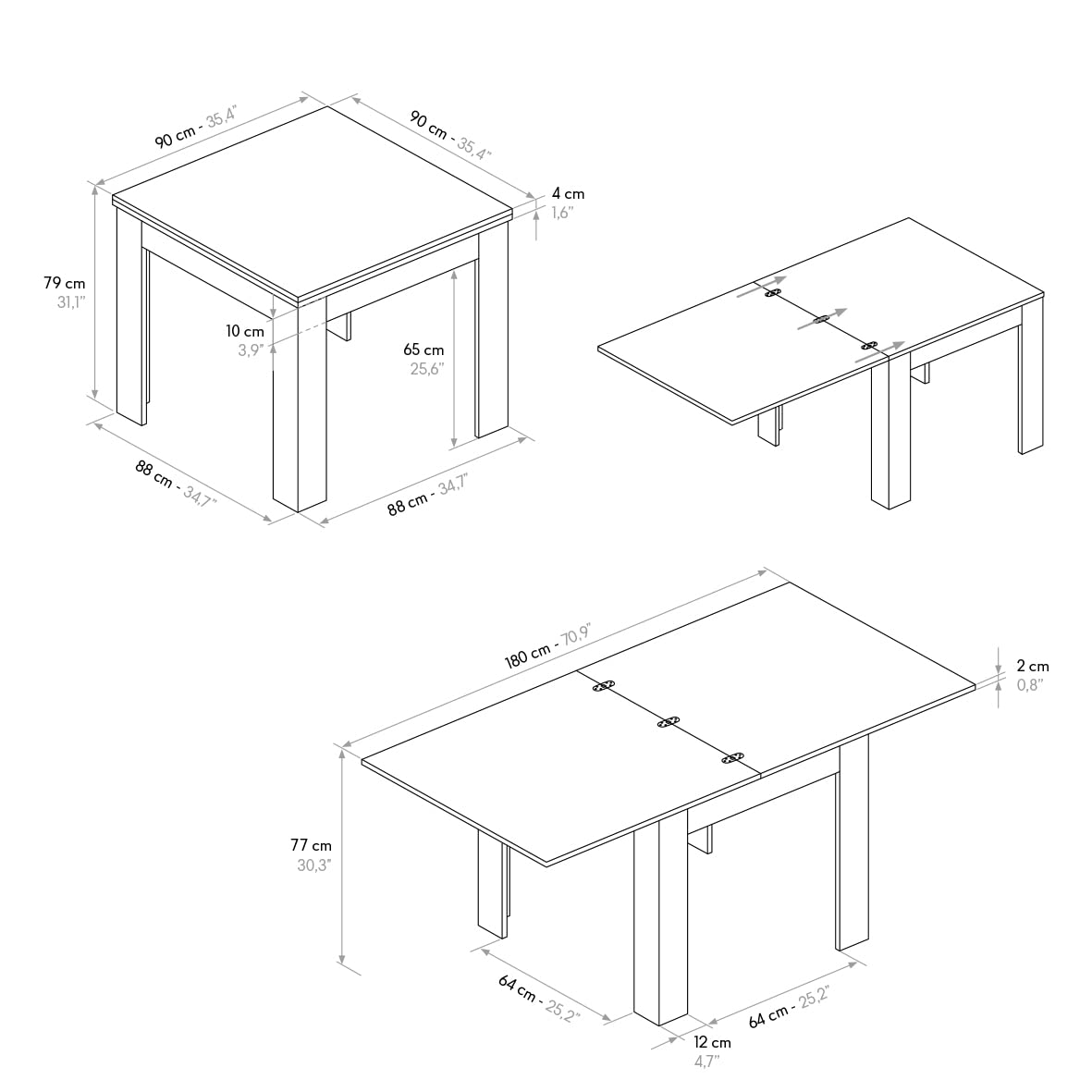 PAZZO DESIGN Tavolo Allungabile Marta, Piano Rovere Rustica, Gambe Bianche, Cucina, Soggiorno, Made in Italy, 90 x 90 x H79 cm - id_1992