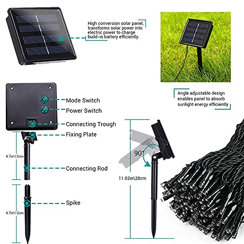 Toodour Luzes solares de Natal ao ar livre, 10 m 100 LED de cordão de luzes extra brilhantes com 8 m