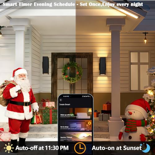 Image of rosykite Smart Outdoor Wall Lights, RGB Color Changing Up Down Sconce 13 inch | Daily Lighting, Dimmable, Tunable White, Aluminum Exterior Lights for Porch , 4 Replace RGB+CCT Bulb, 1300LM, APP Alex Remote