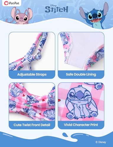 Image of Disney Stitch Minnie Mouse Bikini Swimsuit, 2 Piece Toddler Girls Bathing Suit, Swimwear with Straps & Bow, UPF 50+ Rashguard