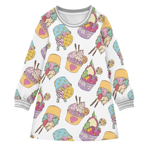 Fruity Thai Ice Girls Dresses Long Sleeve Sweatshirt Dress for Girls Winter Toddler Casual A Line Dresses Size 2-8T