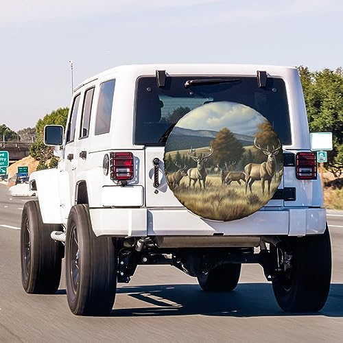 Image of Elk in Snow Spare Tire Cover Dust-Proof Wheel Tire Cover Fit Trailer, RV, SUV and Many Vehicle 14 Inch