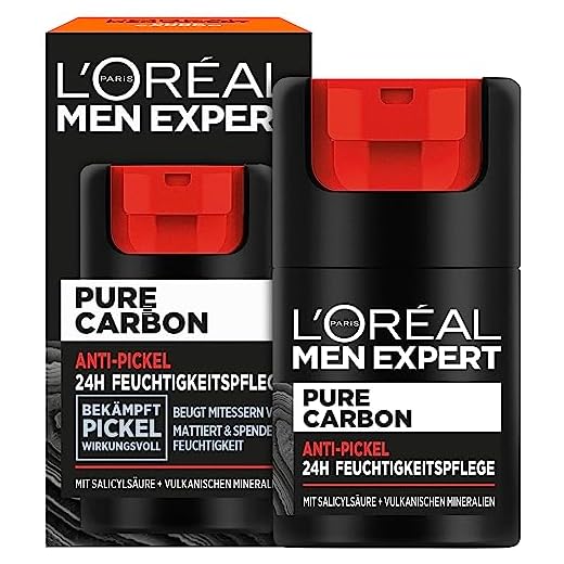 L'Oréal Men Expert Crema hidratante antiespinillas, combate las espinillas, carbón puro, 1 x 50 ml