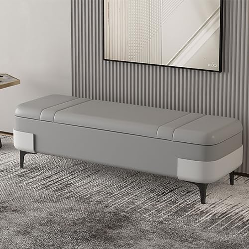 Banco otomano tapizado de piel sintética gris con almacenamiento moderno para sala de estar, dormitorio y entrada, capacidad de 300 libras (60 x 40 x 40 cm)