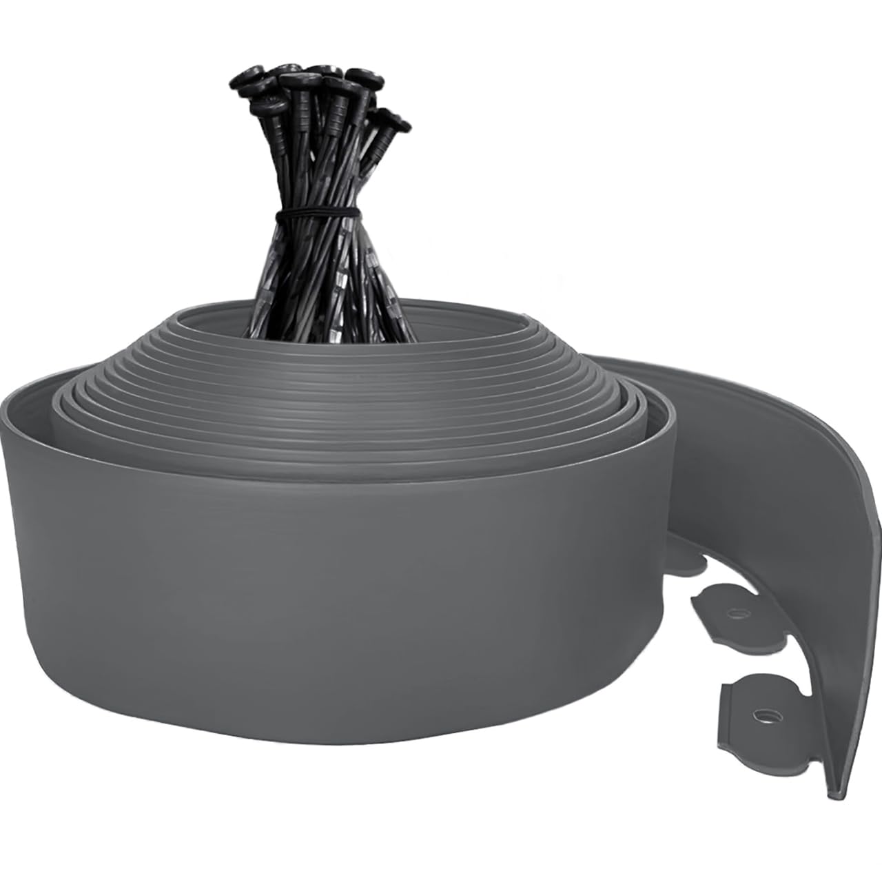 Lawn Edging Border 10m, 10cm High Flexible Garden Edging Border, Plastic Landscape Edging with 50pcs Stakes for Gardens & Lawns, Flower Beds, Paths, Gravel Edging, Easy-Cut, Grey