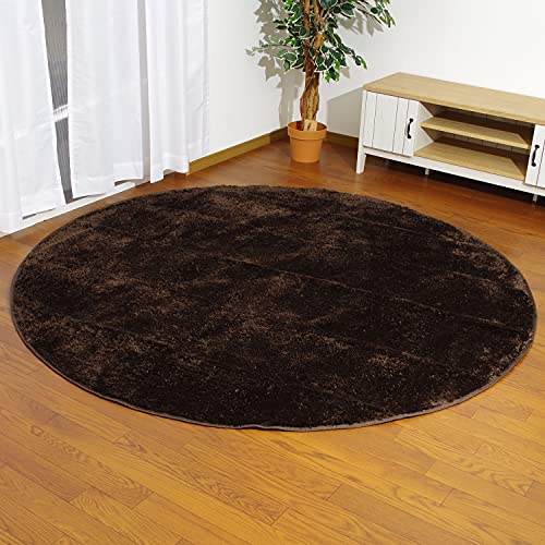 抗菌 防臭 長毛ラグカーペット ホットカーペットカバー 円形 185cm円形 ブラウン 裏面:ドッドタイプ滑り止め加工