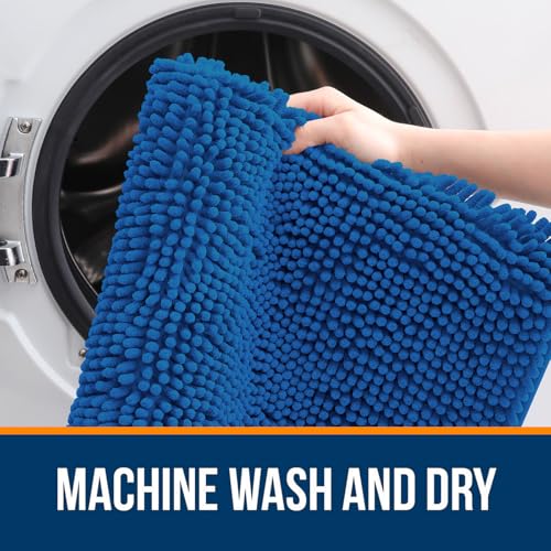 Image of OLANLY Bathroom Rugs Sets 2 Piece, Soft Absorbent Chenille Bath Mats and U-Shaped Contour Toilet Rug Set, Machine Washable Bath Carpet, Home Decor Accessories(36 inchx24 inch+24 inchx20 inch, Deep Navy Blue)