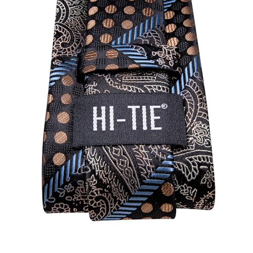 Image of Hi-Tie Paisley Floral Ties Set for Men Silk Mens Stripes Necktie Pocket Square Cufflinks Set Formal Business