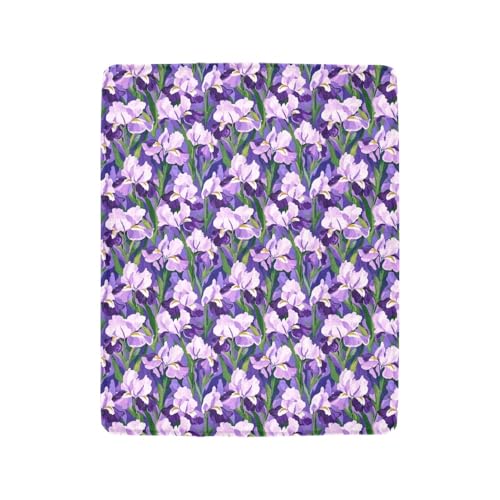 Jeté de canapé fleurs d'iris violet tissage doux de qualité