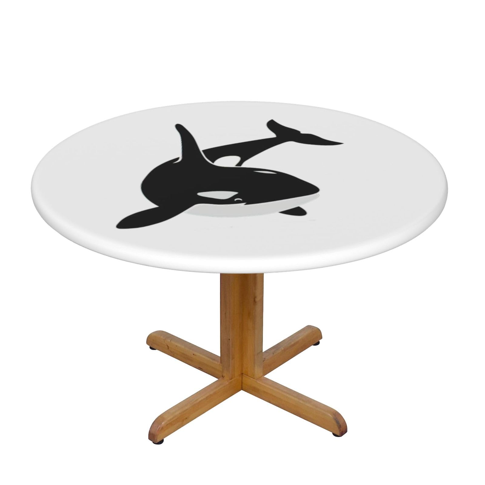 DUWAA Killer Whale Dolphin Ocean Print Oxford Fitted Table Cover For Patio Picnic, Waterproof Round Tablecloth For Home And Outdoor