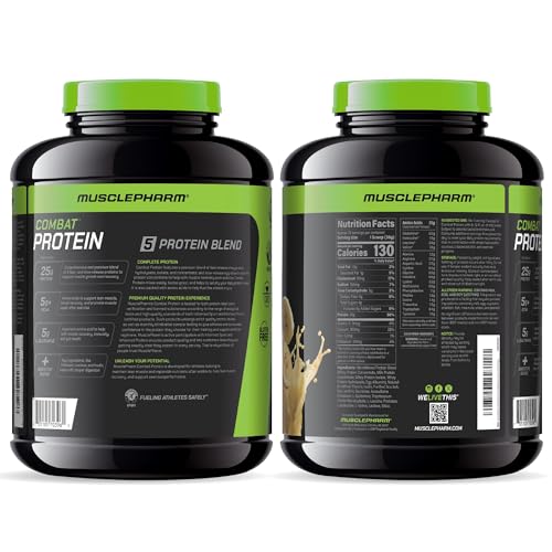 Image of MusclePharm Combat Protein Powder, Banana Cream Flavor, Fuels Muscles for Productive Workouts, 5 Protein Sources including Whey Protein Isolate & Egg Albumin, Gluten Free, 4 lb, 52 Servings