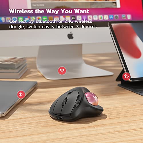 Image of Nulea M501 Wireless Trackball Mouse, Rechargeable Ergonomic, Thumb-Controlled, Smooth Precision, 3-Device Connect (Bluetooth /USB), Fits PC, Laptop, Mac, Windows(Dusty Pink)