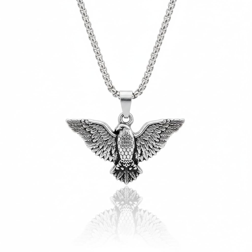Oxidized Tone Eagle Bird Wings Pendant with Box Chain - Stainless Steel Anti Tarnish Stylish Necklace for Men-image-13
