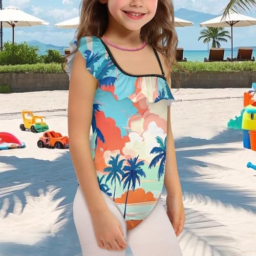 Image of Girls Swimsuit One Piece Ruffle Swimsuit Non-Slip Straps UPF 50+ for Girls Size 3-14 Years