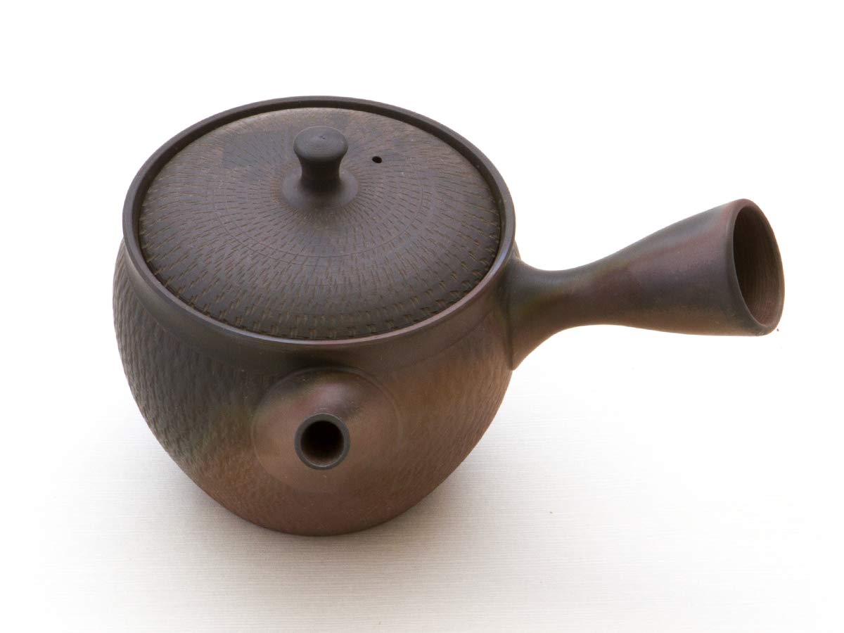 Japanische Teekanne Sendan Kaku, Keramik Kyusu Tokoname Japan. Schwarz. Integriertes Tee-Sieb, Nicht glasiert