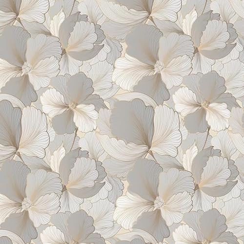 Image of KBR Elegant Grey & White Floral Wallpaper (45 x 300 cm) - Flower Pattern Peel & Stick Self-Adhesive Wall Covering with Soft Botanical Design for Roll for Living Room, Bedroom & Hallway Decor