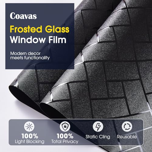 Image of Coavas Total Blackout Window Privacy Film 100% Light Blocking & UV Protection, Static Cling Frosted Privacy Cover No Glue Heat Control Room Darkening Shade for Bedroom, Nursery,17.5 x 78.7 inches