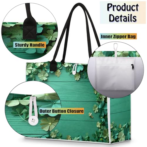 Four-leaf Clover Green Tote Bag for Women Large Beach Bag Reusable Tote Bags for Work Travel Beach Shopping4