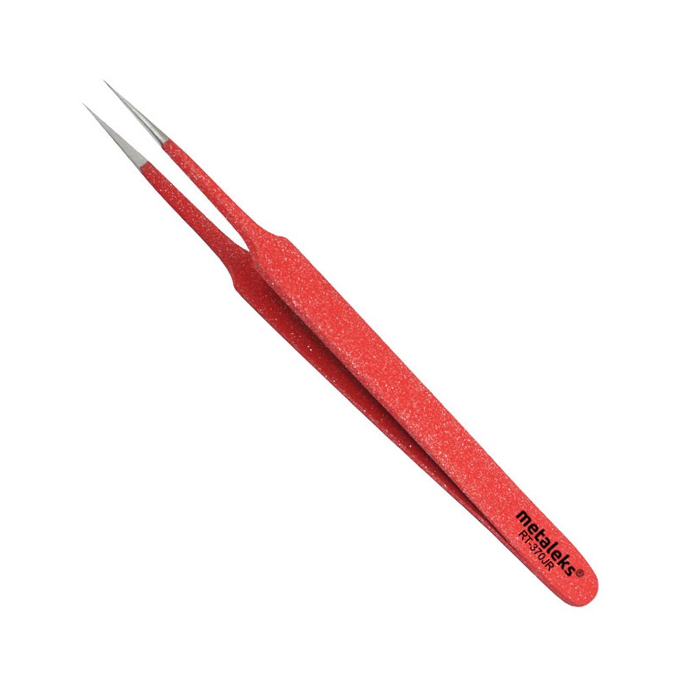 metaleksRed Eyelash Extension & Ingrown Hair Tweezer Pointed Tip Precision Extra Sharp and Perfectly Aligned for Eyelash Extension & Ingrown Hair Treatment & Splinter Removal For Men and Women
