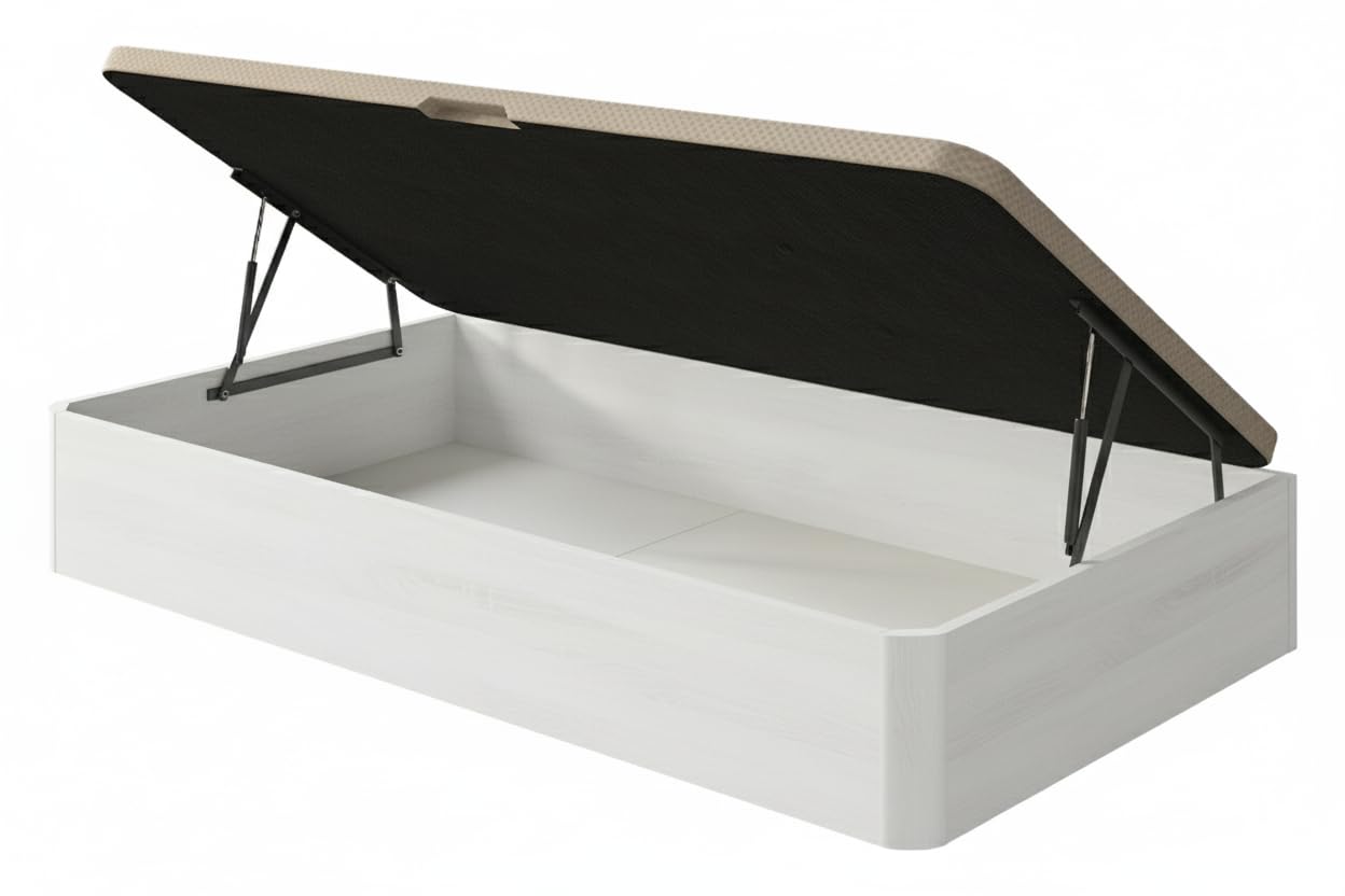 SHIITO | Modelo Dakotta – Canapé 90x190 cm con Apertura Lateral | Tapa 3D Transpirable | Gran Capacidad – Color Blanco – 90x190x35 cm