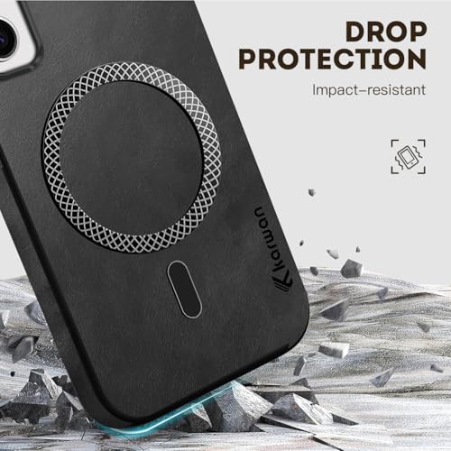Image of KARWAN Shockproof Hybrid Leather Finish Back Case Cover Compatible with Samsung Galaxy A35 with Wireless MagEaze Charging Cover, Anti-Scratch Shield Case with Strong Minimalist Design (Black)