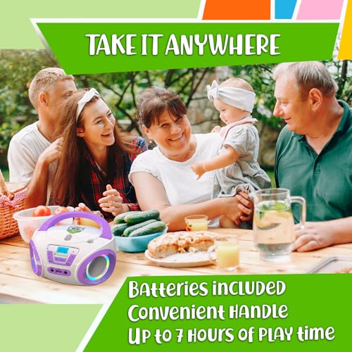 Image of TINYGEEKS Tunes Kids Boombox CD Player for Children - FM Radio - Includes Batteries - Purple Radio - CD Player with Speakers for Children and Toddlers - Purple
