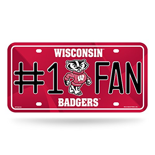 Rico Industries NCAA Wisconsin Badgers #1 Fan Metal License Plate Tag , 6 x 11.5-