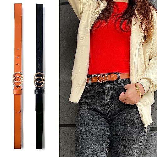 2 Pack Women Leather Belt Waist Belts For Jeans Dress womens leather O Ring belt2