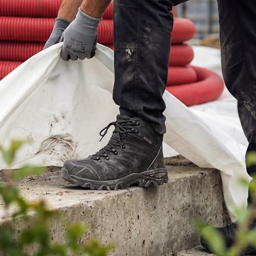 NORTIV 8 NORTIV 8 Waterproof Work Boots for Men Steel Toe Safety Construction Boots ARMADILLO-STL,Size 11,All Black,160448_M-STEEL