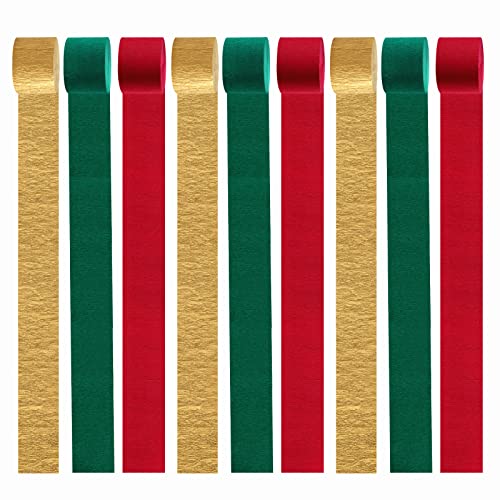 Image of Red-Green Gold Party-Decorations Christmas Streamers - 9 Rolls New Years, Winter Decor Crepe Tissue Paper Streamer Wedding Birthday Baby Bridal Shower Garland Panduola