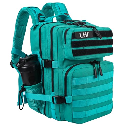 LHI Tactical Military Backpack for Men and Women 25L/35L Army Assault Pack Bag Small Rucksack with Bottle Holder Lake Blue