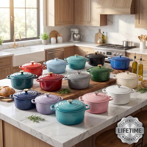 Zulay Kitchen 7.7 Quart Enameled Cast Iron Dutch Oven Pot with Lid – Premium Durability & Oven Safe up to 500°F – Heavy Duty Cookware Perfect for Bread Baking, Stews, Braising & Roasting – Blue by Zulay Kitchen - Image 8