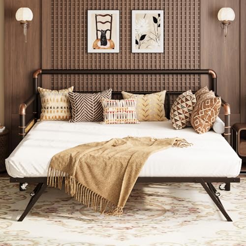 GarveeHome Daybed with Trundle, Twin Daybed with Pop Up Trundle Set, Metal Twin Bed Frame with Steel...