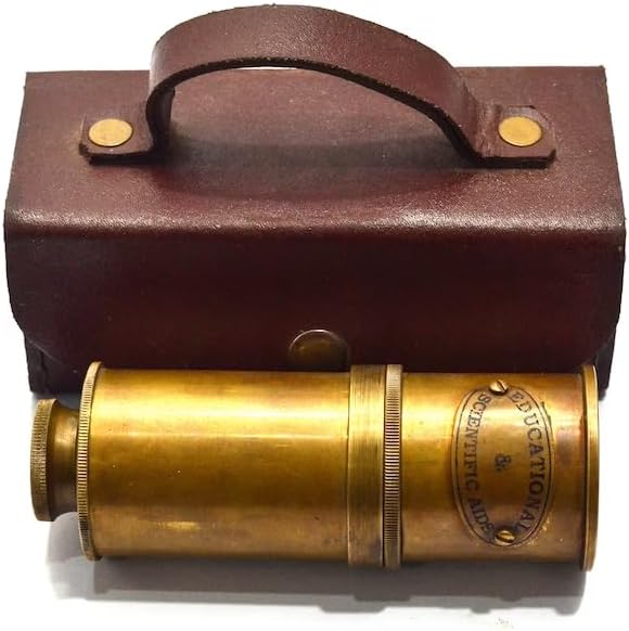Vintage Nautical Telescope Leather Case Handmade Brass Finish Engraved Spyglass