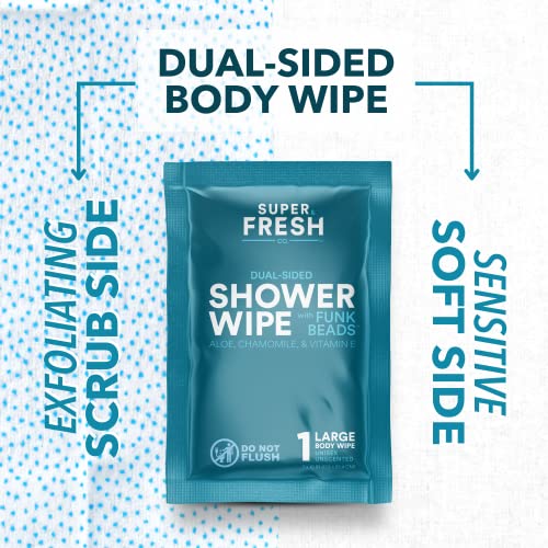 Super-Fresh-FunkBlock-Shower-Wipes-Large-Body-Wipes-for-Hygiene-Camping-Wipes-Gym-Travel-No-Rinse-Bathing-Wipes-with-Aloe-Vitamin-E-Unscented-Bag-of-10-Individually-Wrapped-Wipes