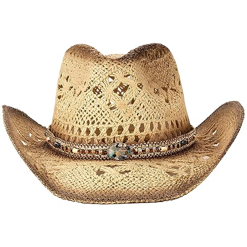 Men's Women's Straw Cowboy Hat Cowgirl Woven Sun Hat Western Cowboy Hat Two Decorative Bands2