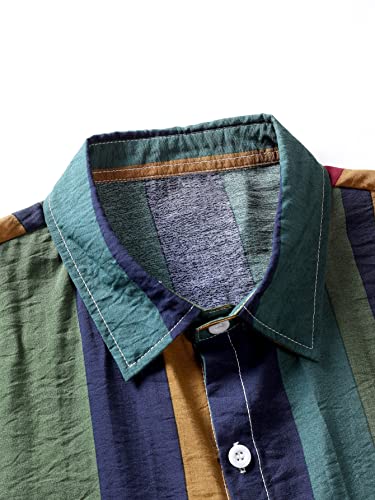OYOANGLE Men's Color Block Striped Print Short Sleeve Button Up Casual Shirt3