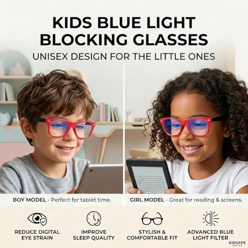 Image of Kids Blue Light Blocking Glasses Rectangle Digital Boys Girl Age for 5-12