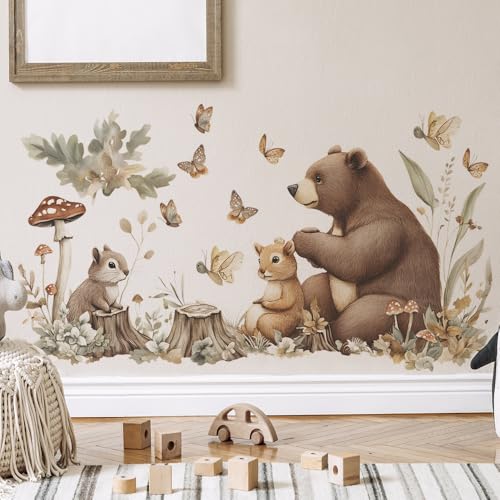 CNUSER Watercolor Pine Tree Wall Stickers,Forest Animals Woodland Wall Decals for Kids Nursery Bedroom Living Room Decor (Forest Animal)