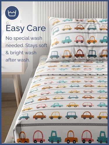 Image of Kids Twin Size Cute Cars Bed Sheets - 3 Piece Kids Cute Cars Sheet Set