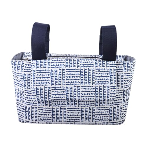 Zynphancer オックスフォード布製ベビーカーオーガナイザー 長方形 収納バッグ ベビーカー取り付け可 花柄 32cm (青いストライプ)