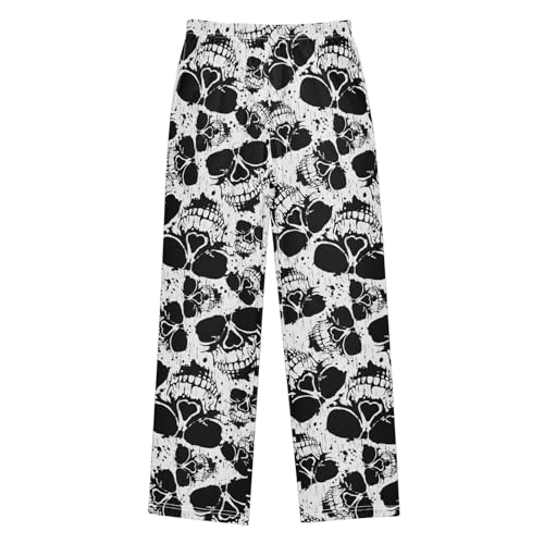 Skull Vintage Print Boys Long Pants Soft Trousers Elastic Waist Kids Lounge Bottoms with Pockets S-XL