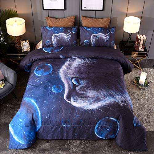 A Nice Night Multicolor Blue Bubbles Galaxy Cats Printed,for Boys and Girls Quilt