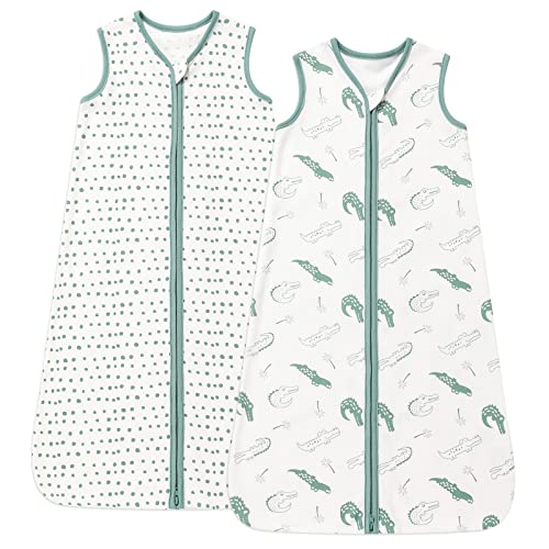 Image of DaysU Cotton Baby Sleep Sack, Sleeveless Baby Sleeping Bag with Two-Way Zipper, Embroidered and Printed Baby Wearable Blanket for Newborn Baby Unisex 6-12 Months, 2-Pack, Green Crocodile, 0.5 TOG