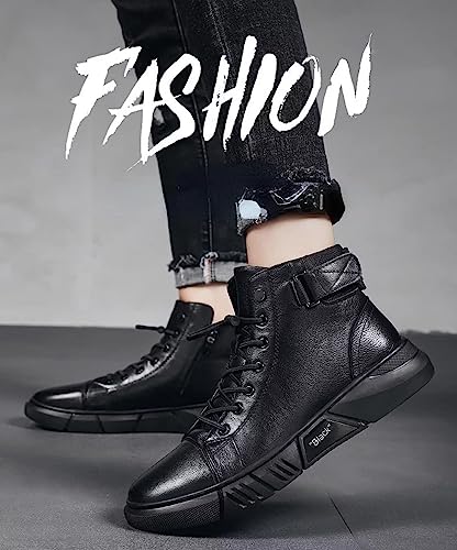 Men's Chelsea Fashion Casual Black High Top Leather Boots, Non-Slip Shock Absorbing Business Boots For Men2