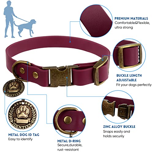 Wisedog Hundehalsband und Leine Set Combo: Einstellbare langlebige Haustier Halsbänder mit Hundeleinen für kleine mittlere große Hunde, enthält einen Bonus von Poop Bag Holder (M, Burgundisch)